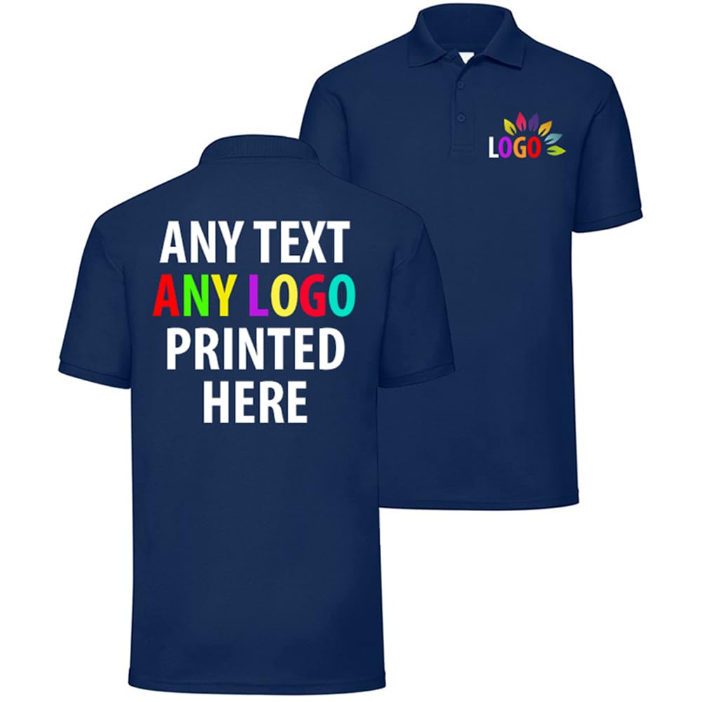 Personalised Polo Shirt Company Logo Workwear Uniform Custom Print Event Stag Do Top - Any Text | Any Colourr Navy