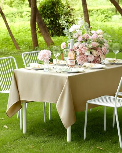 Pureegg Tischdecke Abwaschbar - Tischtuch in Leinenoptik, Outdoor Wetterfest, Wasser- und Schmutzabweisend, Ideal für Esstisch, Party und Garten, Beige, 100×140cm