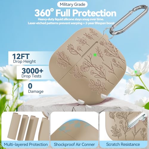 Image of for Airpods 4 Case, Ekoonpft Flower Engraved Cases for Apple AirPods 4th Generation 2024, Soft Silicone Cover for Women Girly with 3-in-1 Cleaning Kit & Keychain, Anti-Scratch, Shockproof