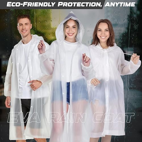 EcoNour Reusable Clear EVA Adult Rain Poncho (2-Pack) | Emergency Hooded Ponchos for Adults | Perfect for Disney World4