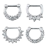 4Pcs Cubic Zirconia Septum Clicker Nose Rings 16g Stainless Steel Post Septum Piercing Jewelry