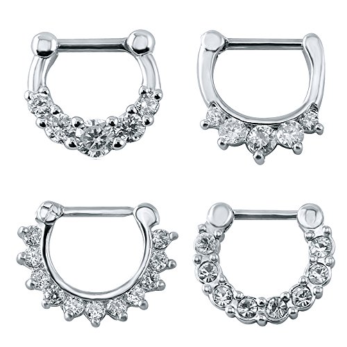 4Pcs Cubic Zirconia Septum Clicker Nose Rings 16G Stainless Steel Post Septum Piercing Jewelry #TOP4