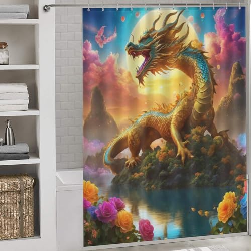 Rideau de douche dragon imperméable en polyester 168x183cm - 2