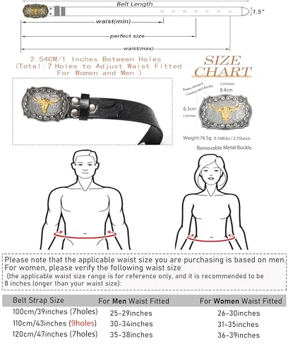 Western Cowboy-Belts for Men Big-Buckle Longhorn-Bull PU-Leather Rodeo Cowgirl-Belt Engraved Floral - Waist 25-38"3