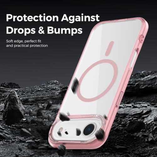 Image of Elzzi Translucent Clear Back Cover Compatible with iPhone 17 Air, PC Shockproof Scratch Resistant, Non-Yellowing, Support Mag-Safe Wireless Magnetic Charging Case - Pink