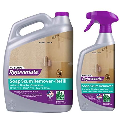 Rejuvenate Scrub Free Soap Scum Remover Shower Glass Door Cleaner Works on Ceramic Tile, Chrome, Plastic and More 24oz + 128oz