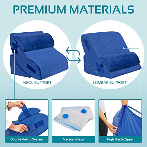 4 Pc Bed Wedge Pillows Set - Orthopedic Wedge Pillow For Sleeping - Multi Angle Relief System For Back, Neck. Shoulder, And Leg Elevation Pillows | Acid Reflux, Anti Snoring - Machine Washable Cover #TOP4