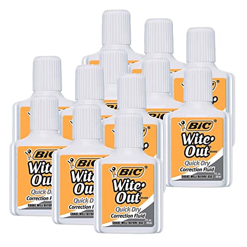 Bic USA BICWOFQD12WHI-12 Whiteout Quick Dry Correct Fluid - 12 Each