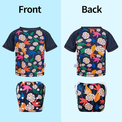 ALVABABY 2-Piece Baby Boy Swimsuit,Infant Toddler Bathing Short Sleeve Swimwear,Baby Reusable Swim Diaper with Matching Top3