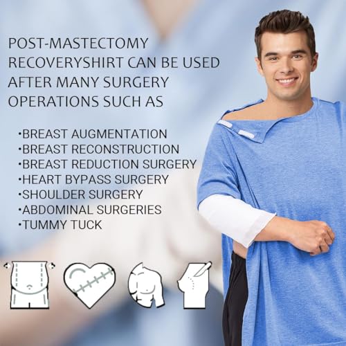 Uni-Sex Post Shoulder Surgery Shirt & Rehab Shirt with Stick On Fasteners, Convenient and Quick Blue3