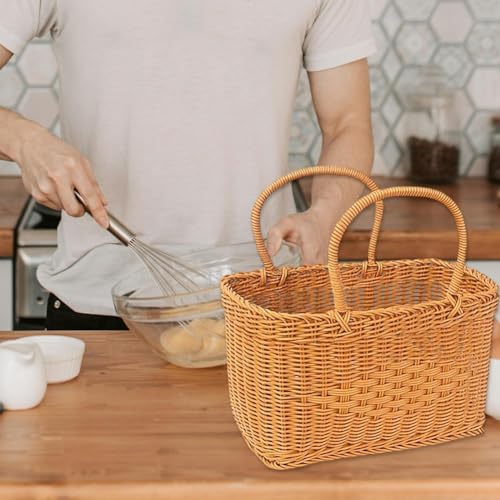 Cesta de compra de imitación ratán con asa duradera y cómoda 7