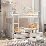 Merax Solid Wood Twin Over Twin Bunk Bed with Two Storage Drawers, Convertible Bunk Bed Can Be...