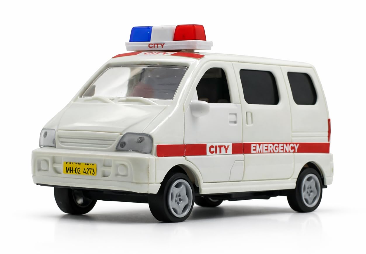 Friction Powered Ambulance Toy for Kids Toddlers Boys Girls | Pull Back City Emergency Vehicle Toy with Openable Doors | Interactive Play Toy Age 4+ | BIS Certified | NeoKiddo (White)