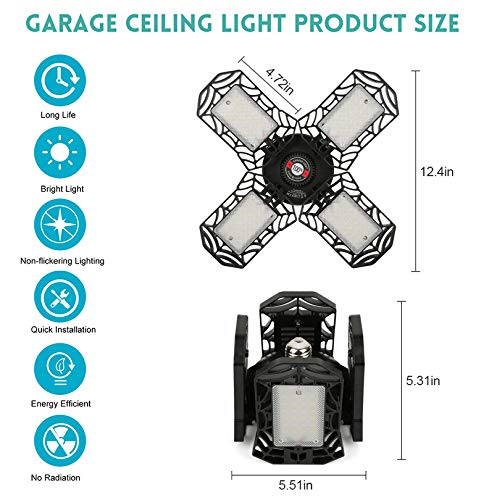 Haofy E27 Garagenbeleuchtung – 120 W, 12000 Lm, 6500 K, Vierflügelig, Wasserdicht
