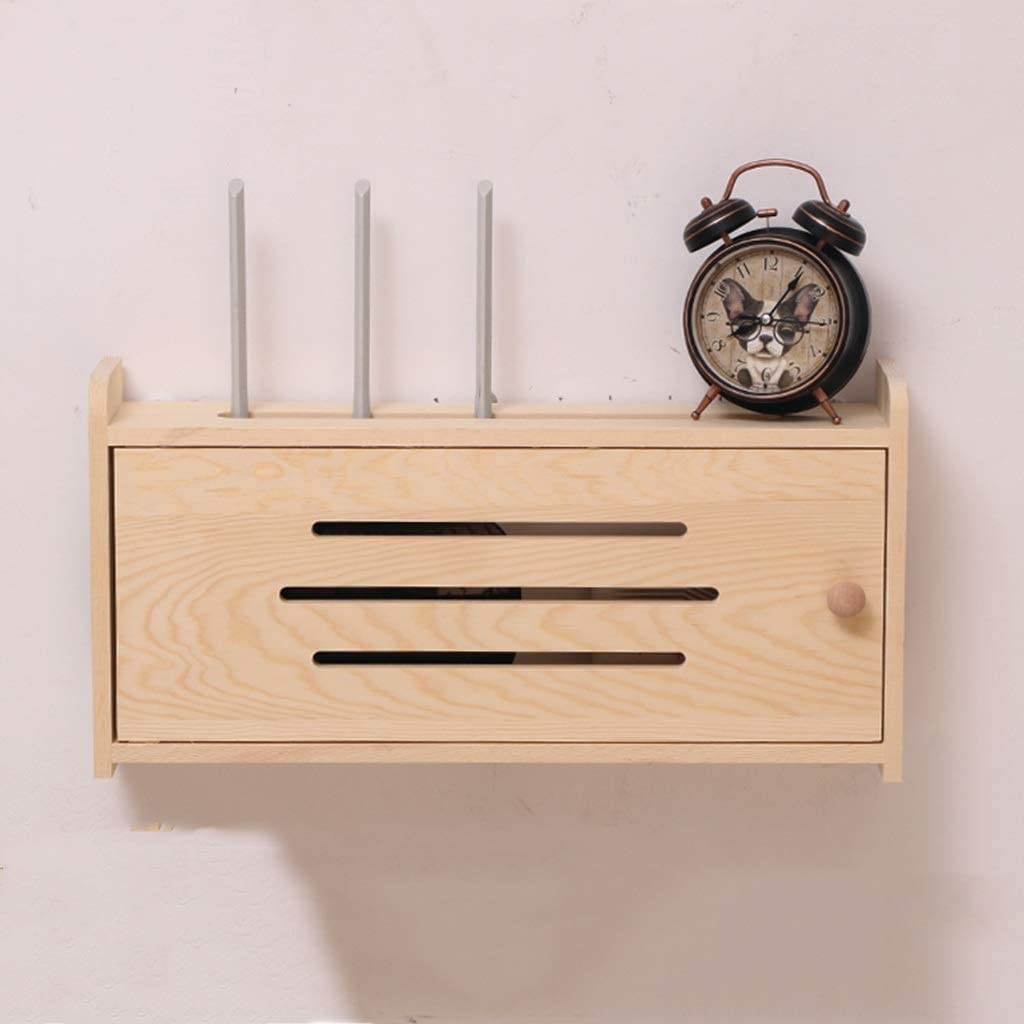 ❀❀❀Wifi-Router-Regal,Desktop-Deko-Box, Aufbewahrungsbox for kabellose Router – Regal for kabellose WLAN-Router, Wohnaccessoires, kleiner Router aus Kastanienholz, 8 Würfel-Organizer, frei stanzbare Ma