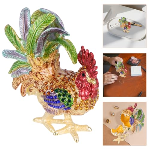 Boîte à bijoux coq et rangement bagues pour organiser et décorer le bureau.