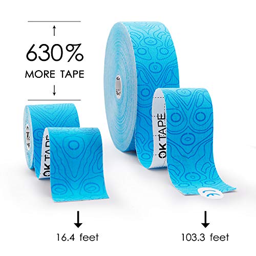 Image of (2in X 103 Feet) OK TAPE PRO Bulk Kinesiology Tape, Original Elastic Latex Free Kinesiology Therapeutic Tape, Free Cut Printed