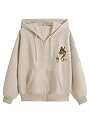 TAGAS Women's Solid Zipper Hooded Sweatshirt|Zip Up (Hoodie) for Womens| Beige