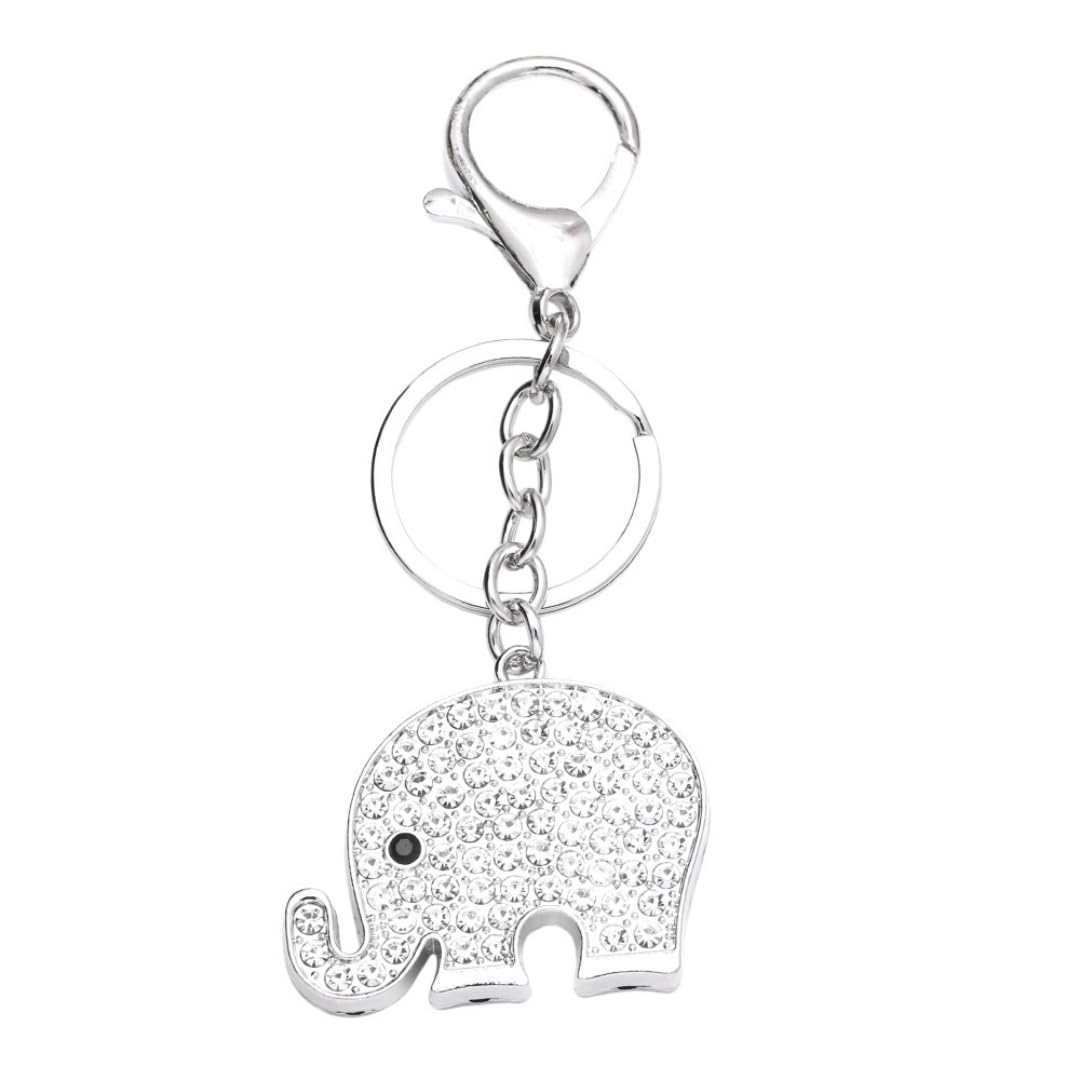 XTLANGTUTU Crystal Elephant Keyring Silver Rhinestone Keychain for Keys Bag Backpack for Women Girls Men Boys