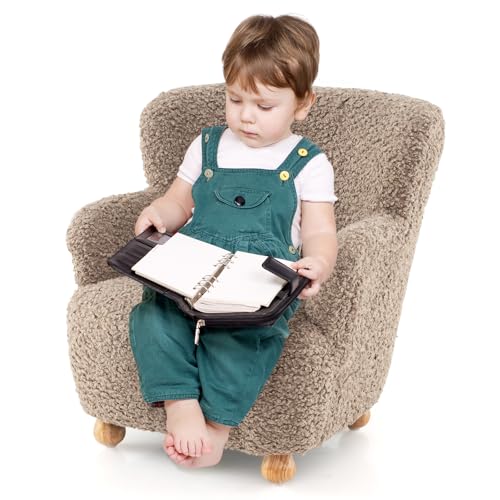 GOPLUS Sofá Infantil, Sillón para Niños Tapizado en Sherpa con Respaldo Ergonómico y Reposabrazos, Asiento Acolchado con Espuma y Muelles, Patas de Madera de Caucho para Niños de 3+ Años