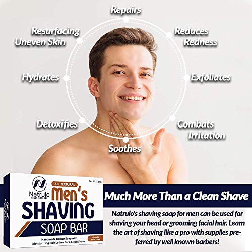 Men's All Natural Shaving Soap Bar - Moisturizing Rich Lather Handmade Barber Soap With Detoxifying Bentonite Clay, Soothing Shea Butter, Exfoliating Colloidal Oats - For Clean Shave, Reduces Redness #TOP1