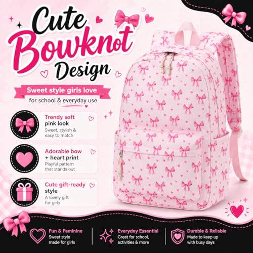 Image of LOIDOU Backpack for Girls School Backpacks Bookbags for Elementary Middle School Women Laptop Backpacks (Bow Tie Pink, L-17)
