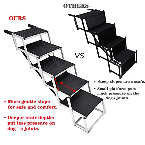 Portable Dog Stairs for Large Dogs, Foldable Aluminum Lightweight Pet Ramps,Accordion Pet Ladder Dog Car Steps with Non-slip Surface for High Beds, Trucks, Cars and SUV, Supports 150-200 lbs,5 Steps - Thumbnail 2