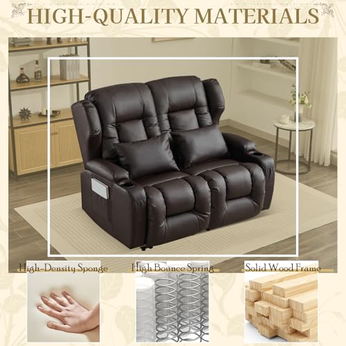 Image of SAMERY 54.3 inch Loveseat Recliner Sofa | Double Recliner Sofa | Wall Hugger Loveseat Reclining RV Theater Seats | RV Couch Home Theater Seating Furniture with Cup Holders, Pockets (Faux Leather Brown)