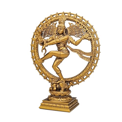 Image of MurtiHome Nataraja Statue, Natraj Murti, Shiva The Cosmic Dancer Idol | 10.16 cm Tall Small Gold Color Figure Made From UV Resin, Crafted by 3D Printer for Car Dashboard, Home, Office, Gift
