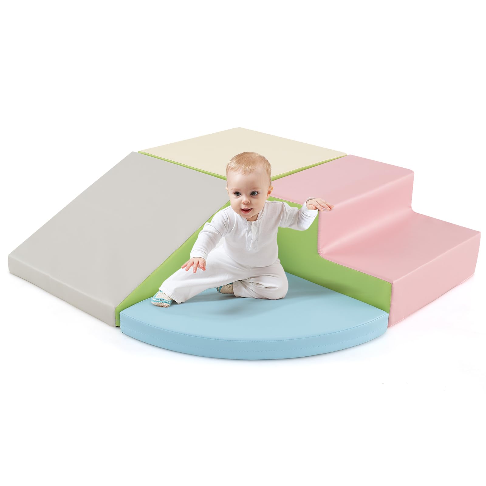 GOPLUS 4 Pcs Parcours de Motricité Bébé, Module Moticité en Mousse EPE, Revêtement en Simili Cuir, Convient pour Enfants 3 Ans+, Jouets Montessori pour Grimper, Ramper (Rose)