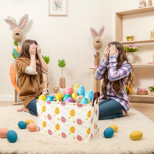 Image of Large Empty Easter Basket for Kid Fabric Personalized Eggs Easter Gift Basket for Boy and Girl (Golden Brown Easter Egg)