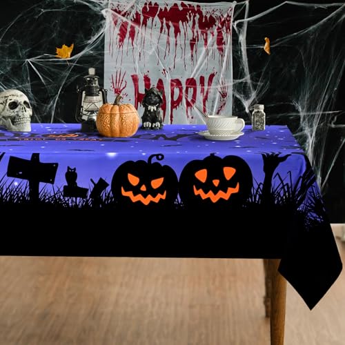 ASPMIZ Waterproof Creepy Pumpkin Tablecloth for Halloween Party