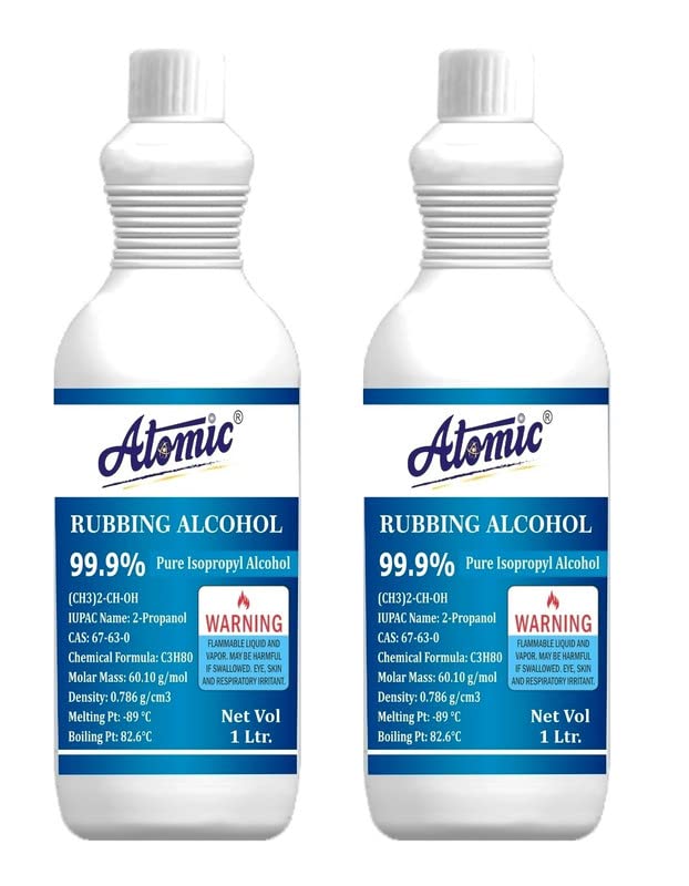 Atomic Rubbing Alcohol 1 Litre Pack of 2, IPA ISO Propyl Alcohol 99.9% Pure [(CH3)2-CH-OH]