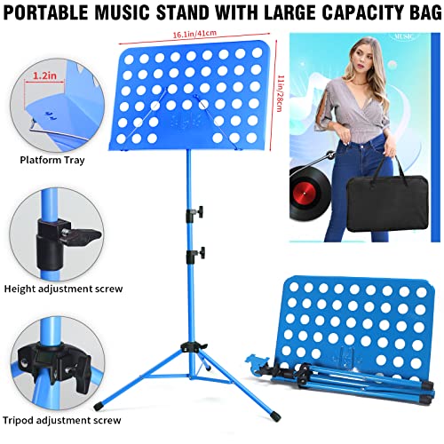 image for lotmusic Blue Music Stand, Portable Music Sheet Stand, Foldable and He