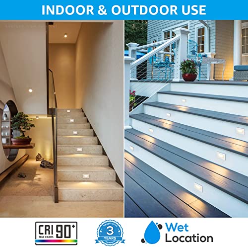 Leonlite 3Cct 120V Led Step Lights, Dimmable 3.5W Indoor Outdoor Stair Light, 3000K/4000K/5000K Selectable, Cri90, Etl Listed, Horizontal, Ip65 Waterproof, Aluminum, White, Pack Of 3 #TOP3