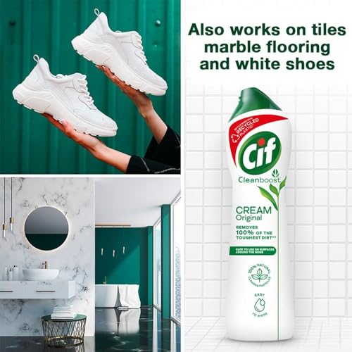 Image of Cif Original Multipurpose Surface Cleaner Cream for Kitchen & Bathroom, Ocean Breeze Scent, 100% Dirt Removal with Natural Cleaning Particles, 2x500ml