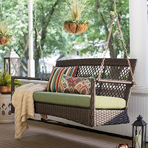 Image of Carry Bird Rattan Wicker Resin Two Seater Sofa Adults | Garden & Outdoor Hammock Double Swing With Cushions | Porch Hanging Chair | Jhula | 59 Cmoslov