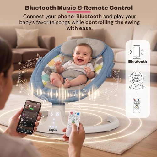 Image of Baybee Lullabies Electric Baby Cradle and Swing | Baby Swing Jhula with Adjustable Swings Speed & Recline | Rocker for Babies with Mosquito Net, Safety Belt & Music Cradle for New Born Baby (Blue)