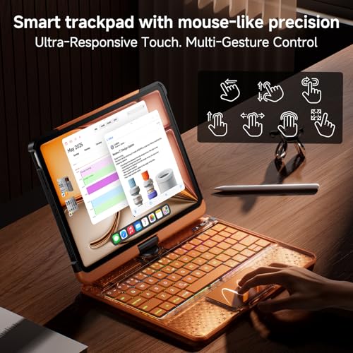 Image of Clear Wireless Keyboard Case for iPad Pro 13 Inch M5 /M4 2025 /2024 with Pencil Holder & Multi-Touch Trackpad, Visible PCB High-Tech Style, 3-Brightness & 7-Color Backlight, 360 Rotatable,Orange