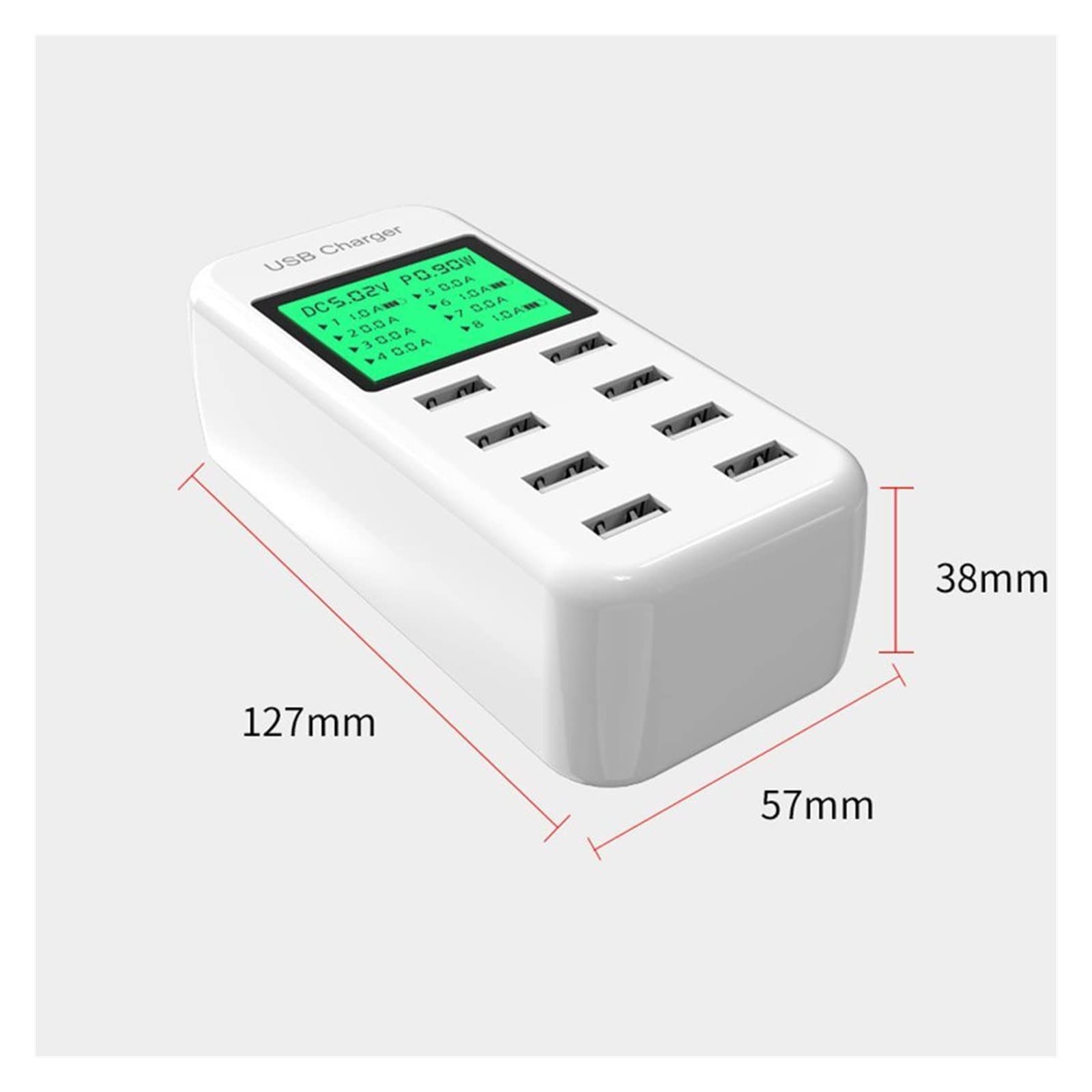 Chargeur USB, Smart Multi USB AC Hub LCD Affichage 8 ports USB Chargeur mural Adaptateur secteur Station de charge murale