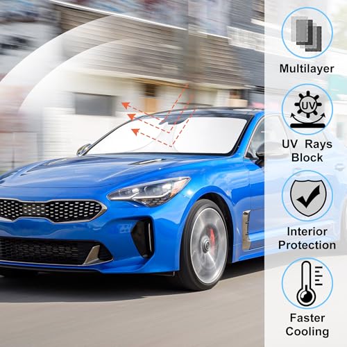 Image of Windshield Sun Shade Custom Fit for 2018-2023 Kia Stinger Accessories Foldable Sunshade Sun Blocker Protect Car from Sun Rays & Heat Damage Keep Car Cooler