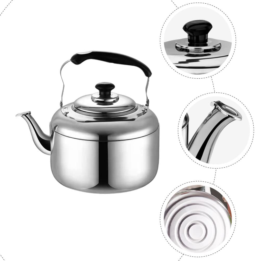 DOITOOL Flöte Wasserkocher Gasherd Wasserkessel Pfeifende Teekessel 4L Edelstahl Laut Pfeife Teekessel Küche Kaffeekessel Metall Wasserkessel für Büro Heimrestaurant Camping Induktion ?tenkessel