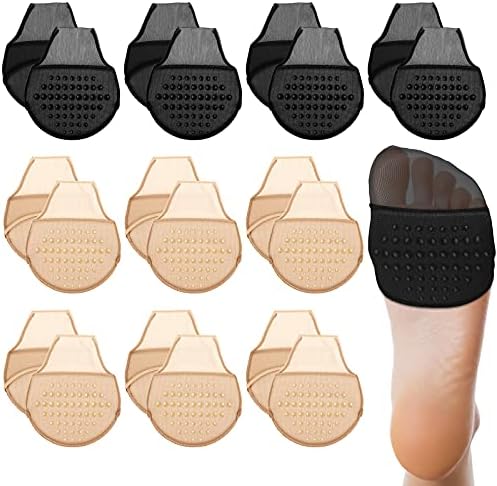 10 Pairs Women's Toe Topper Socks with Padding Pads Covers Forefoot Pads Cushions Half Socks Non Skid Reusable Protectors (Nude, Black)