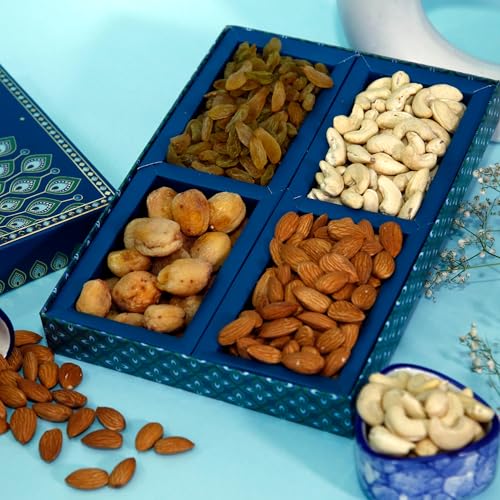 Image of Riwaz Prime Morpankh Peacock Designer Dry Fruit Gift Box | Premium Almond, Cashew, Pistachio & Khumani | Luxury Festive Hamper for Diwali, Wedding & Corporate Gifting