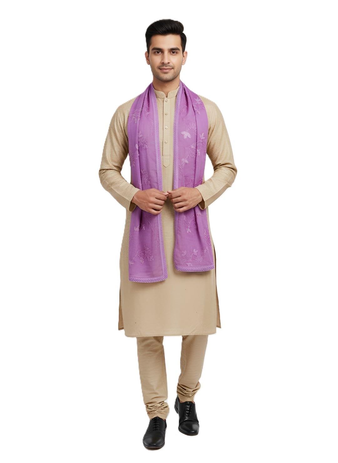 Men Thread Embroidery Work Cotton White Regular Dupatta-image-26