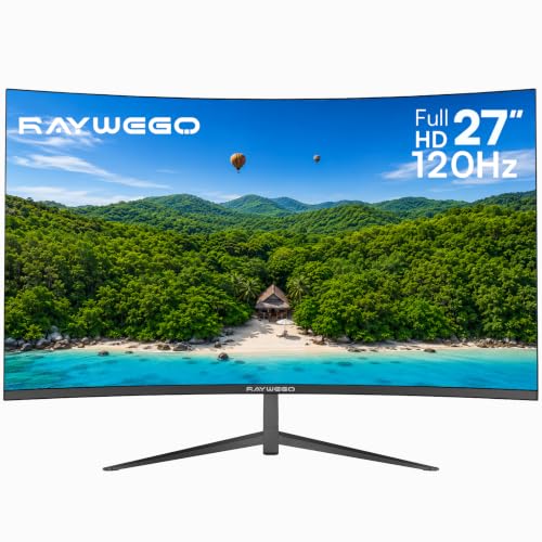 Image of Raywego 27 Inch Curved Monitor, 120Hz FHD 1080P, 1800R | VA panel, 99% sRGB, 4000:1 contrast, HDR10, eye-care, HDMI /VGA, Game Mode, and VESA support for work and light gaming