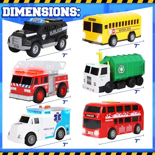 Playkidiz 3514 Toy Cars For Toddlers - 6Pcs Pull Back Cars Toys With Light And Sounds, City And Emergency Vehicles Set, Including Police Car, Fire Truck, Ambulance thumb #4