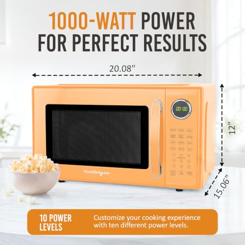 Nostalgia Modern Retro Compact Countertop Microwave Oven - 1.1 Cu. Ft. - 1000-Watts with LED Digital Display - Child Lock - Easy Clean Interior - Orange by Nostalgia - Image 2