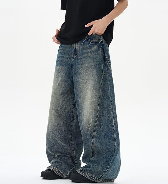 Mens Wide Leg Jeans Y2k Baggy Hip Hop Denim Pants Vintage Grunge Jeans Loose Fit Skater Skateboard Pants Streetwear3