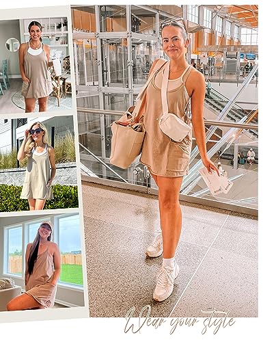 Image of Lentta Womens Athletic Sleeveless Mini Dress with Built-in Shorts V Neck Spaghetti Strap Sundress